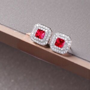 Elegant Silver and Red Stud Earrings